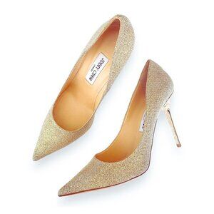 Jimmy Choo Abel Metallic Gold Lame Glitter Pointed Toe Pumps Heels EU 40 US 10